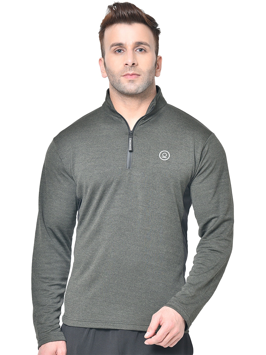

CHKOKKO Men High Neck T-shirt, Olive