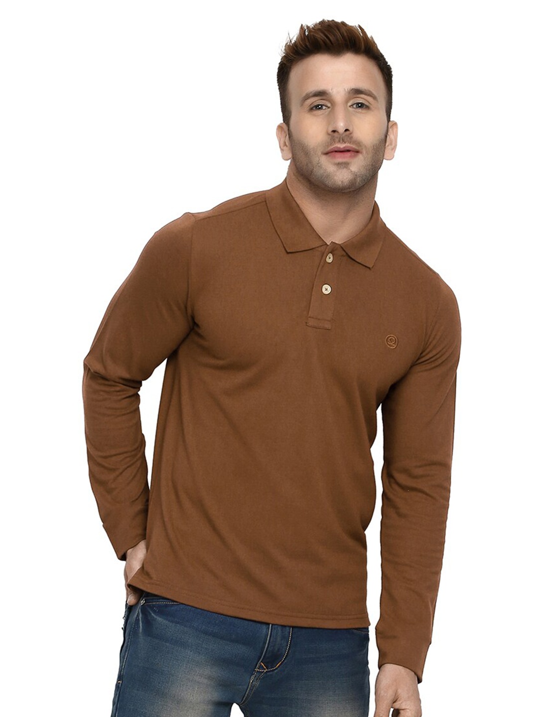 

CHKOKKO Men Polo Collar Cotton T-shirt, Brown