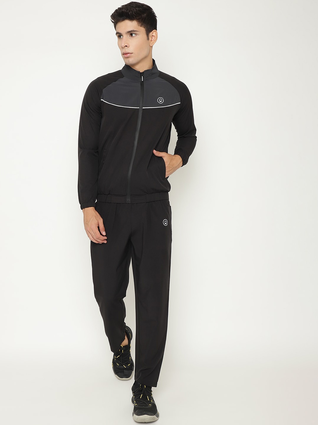 

CHKOKKO Men Mock Collar Mid-Rise Running Tracksuits, Grey