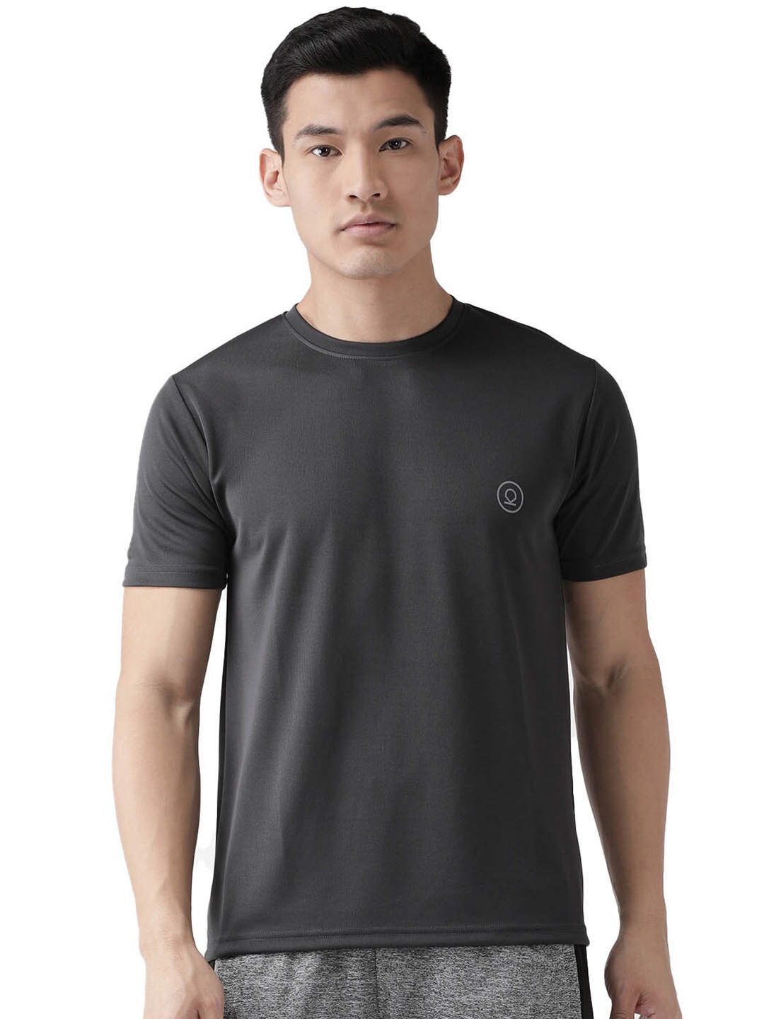 

CHKOKKO Men Solid Cotton Round Neck Sports T-shirt, Charcoal