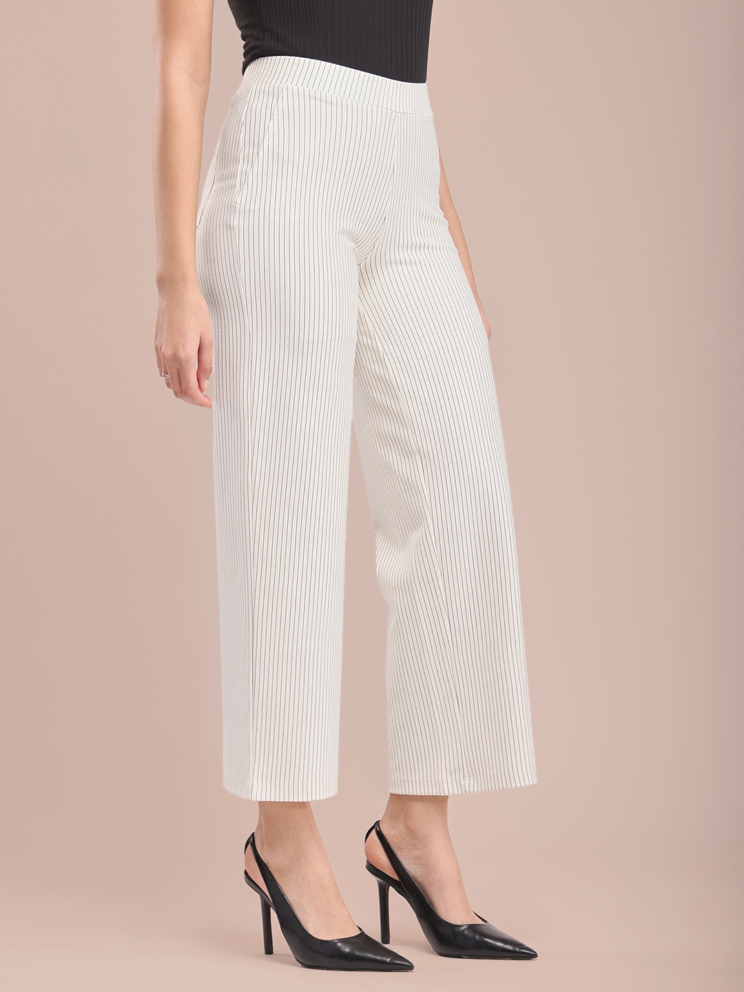 

FableStreet X LivIn Striped Wide Leg Pants, Off white