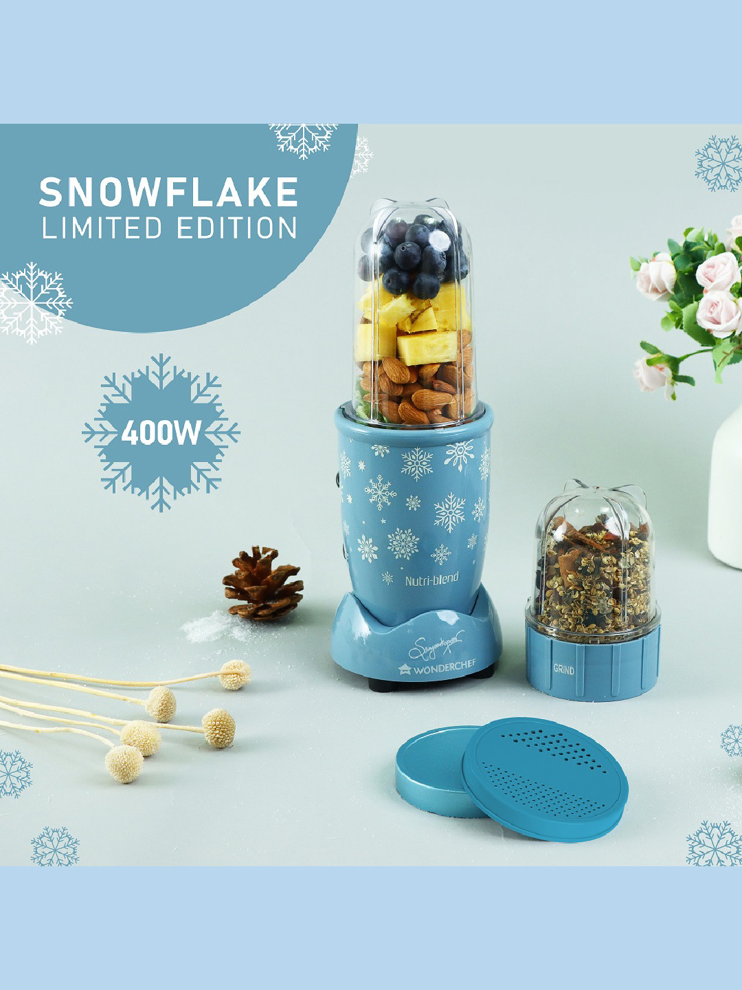 

Blue 2 Jar Nutri Blend Snow flakes Mixer Grinder & Blender 500 W