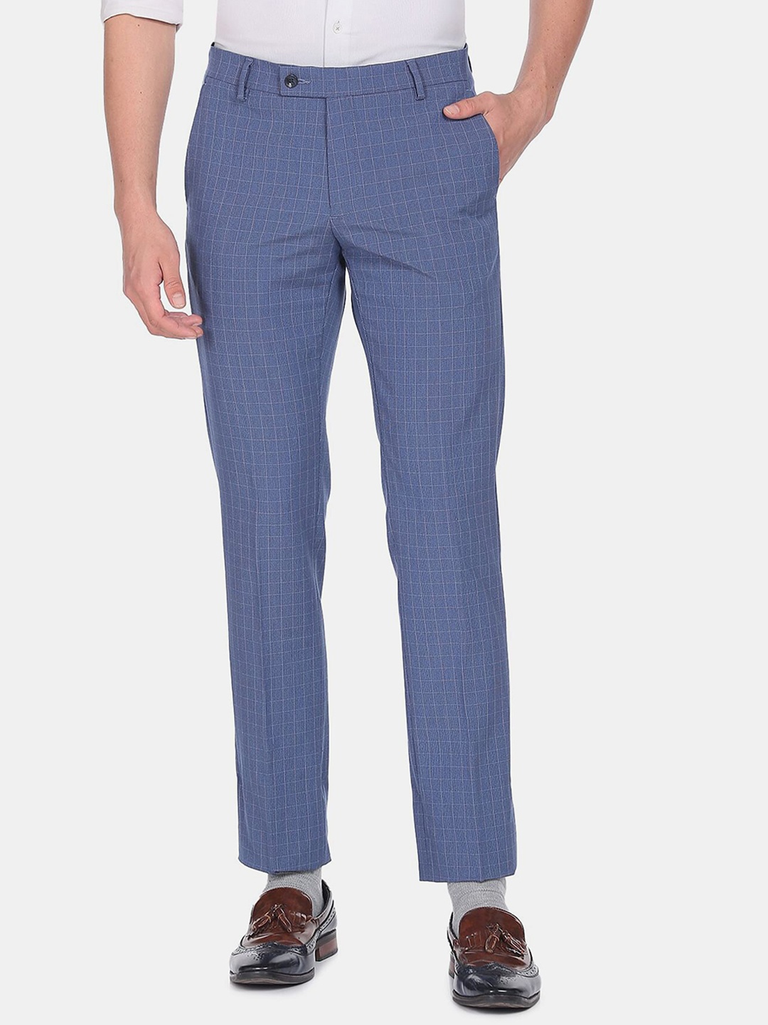 

Arrow Men Striped Formal Trousers, Blue