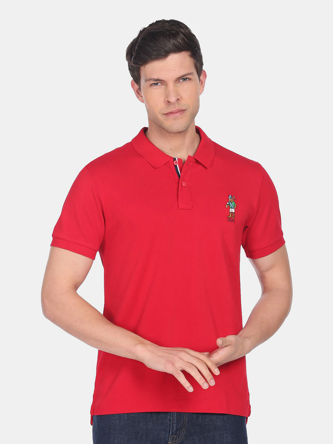

U.S. Polo Assn. Men Polo Collar Slim Fit Cotton T-shirt, Red