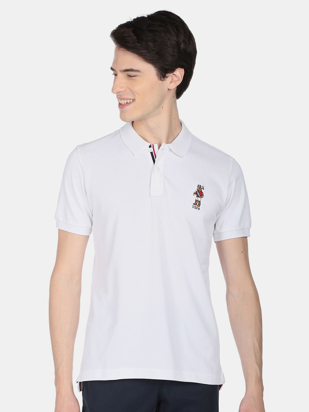 

U.S. Polo Assn. Men Polo Collar Pure Cotton T-shirt, White