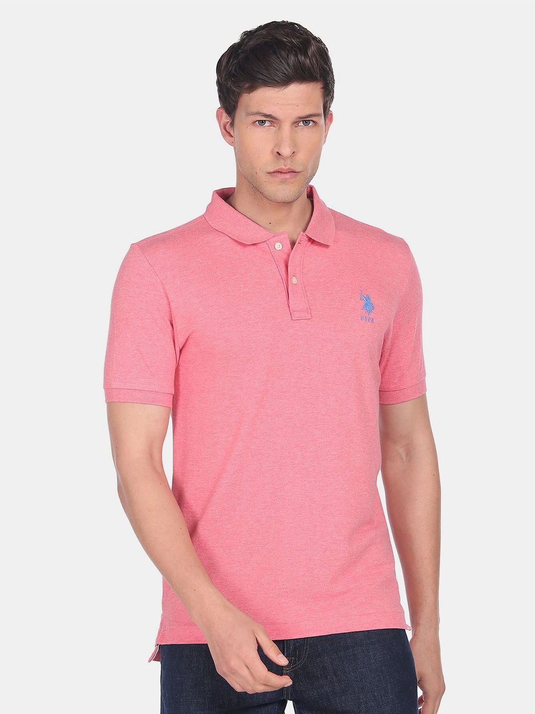 

U.S. Polo Assn. Men Polo Collar Slim Fit T-shirt, Pink