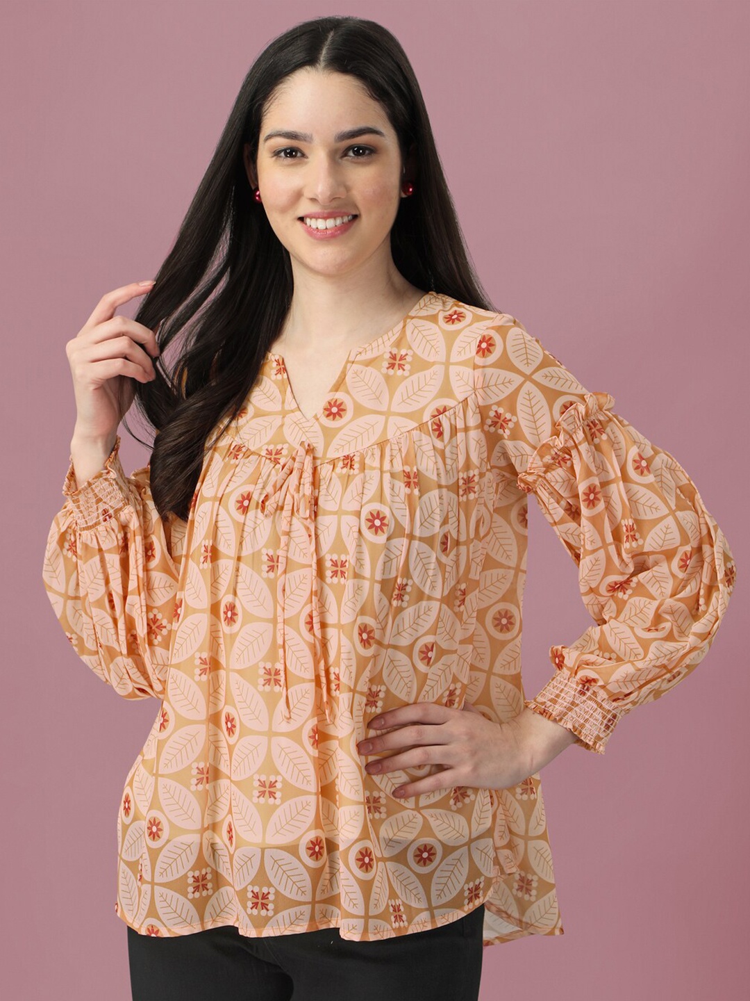 

Masakali.Co Floral Printed Top, Orange