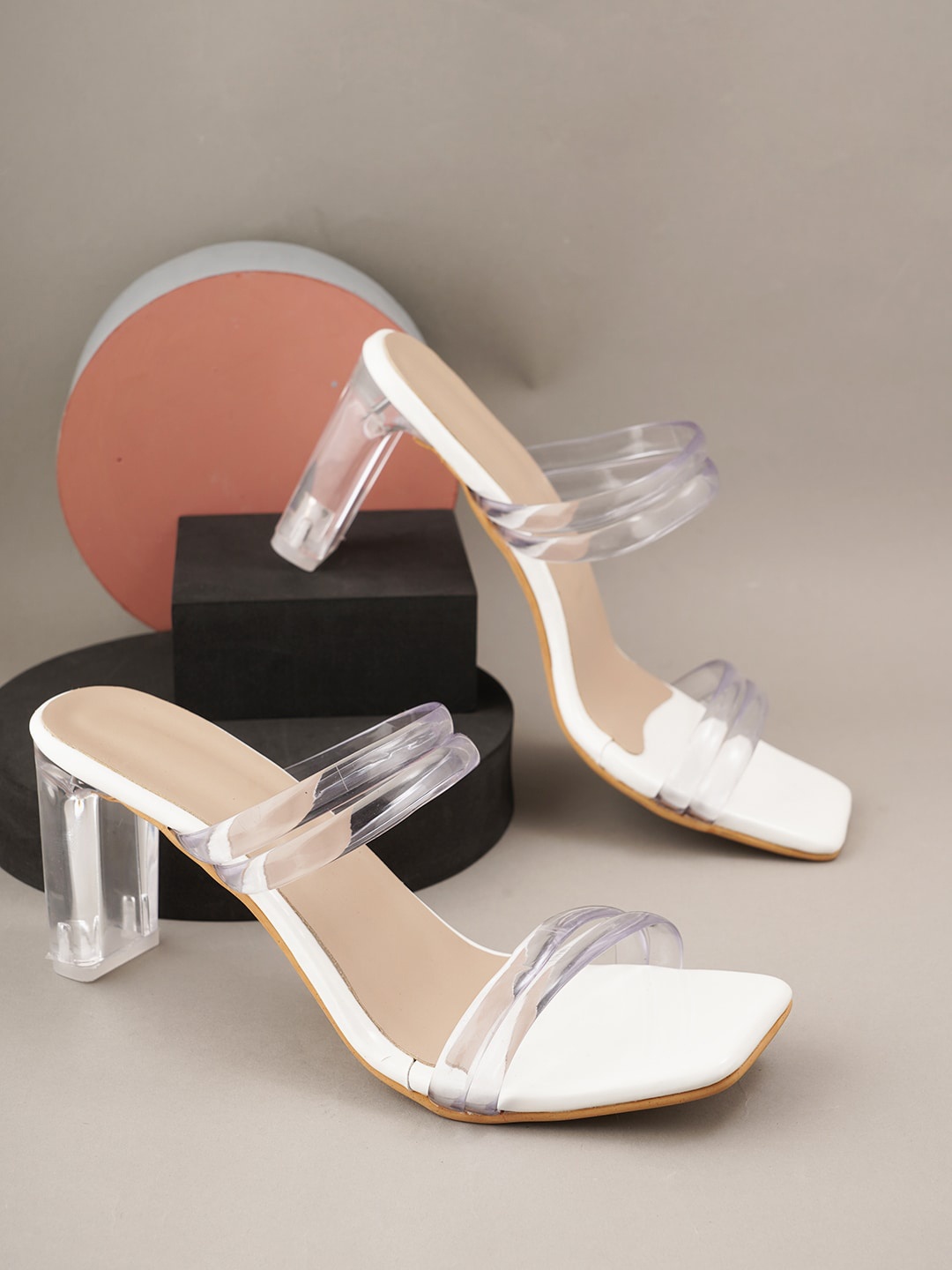 

SAPATOS Open Back Block Heels, White