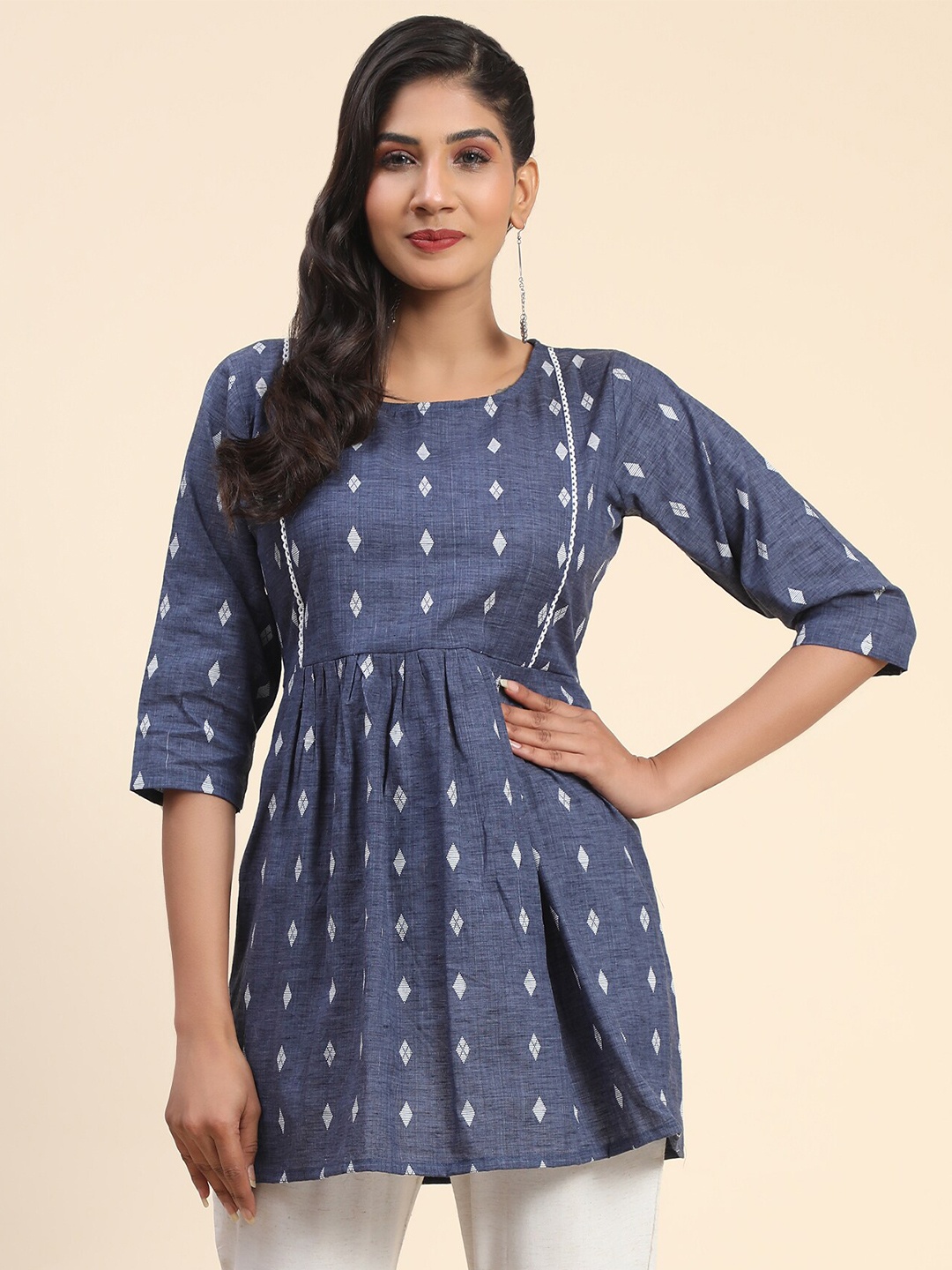 

Ekta Textiles Round Neck Printed Cotton Tunic, Navy blue