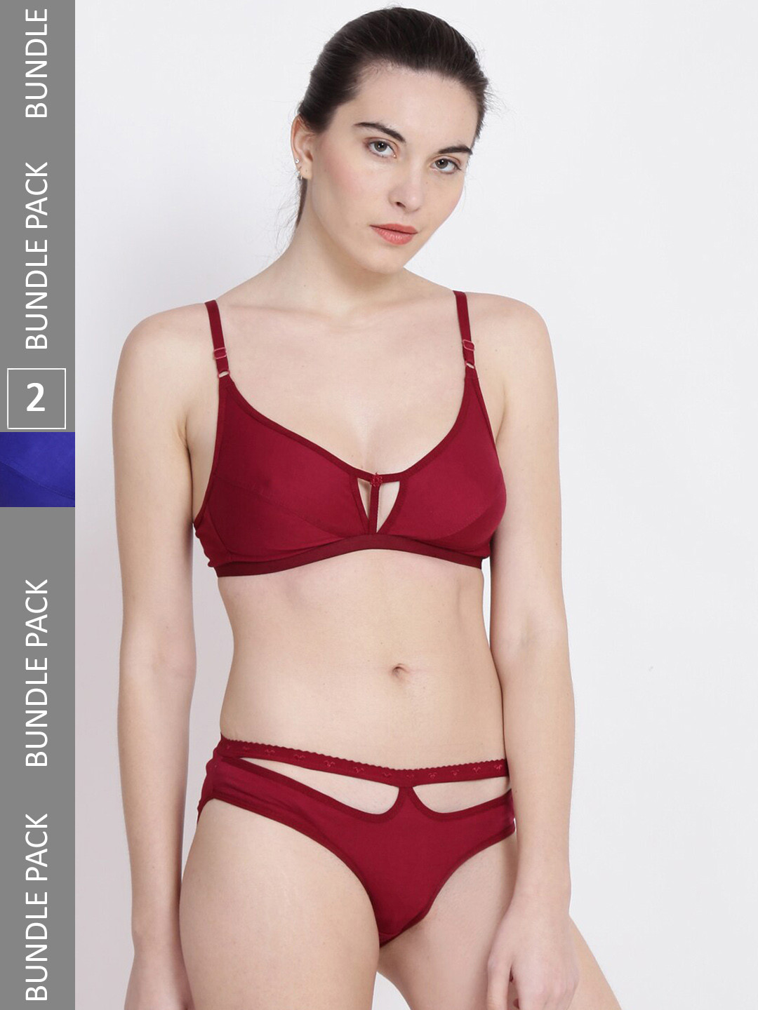 

ABELINO Women Pack Of 2 Pure Cotton Lingerie Set, Maroon