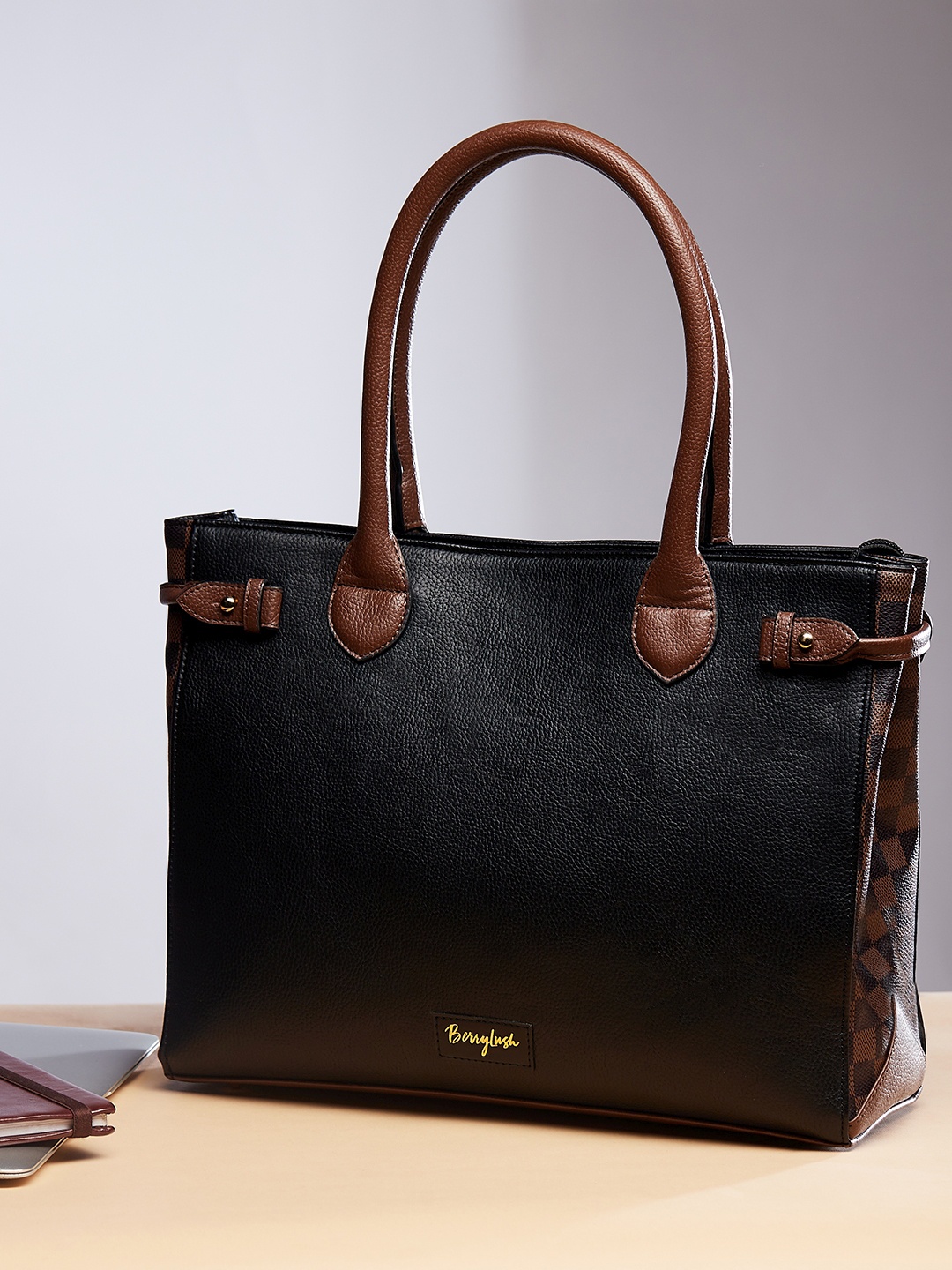 

Berrylush Colourblocked Structured Shoulder Bag, Black