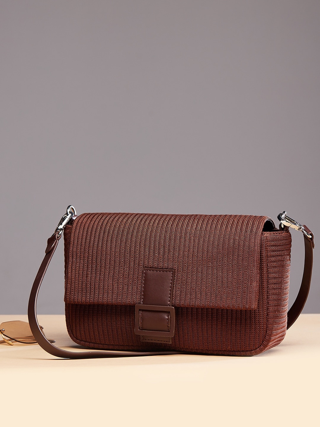 

Berrylush Brown Textured Swagger Bag