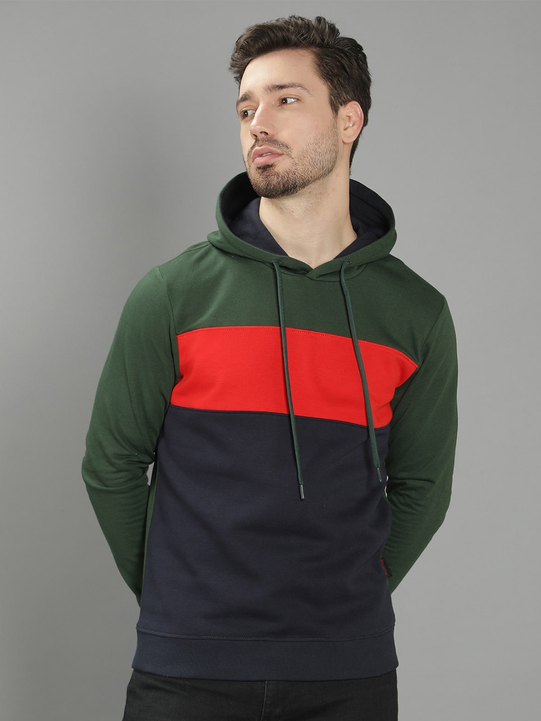 

Nimble Men Colourblocked Hooded Sweatshirt, Olive