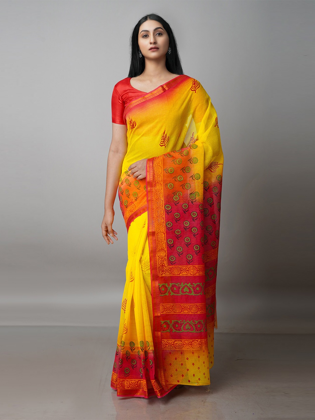 

Unnati Silks Ethnic Motifs Zari Pure Cotton Handloom Kota Saree, Yellow