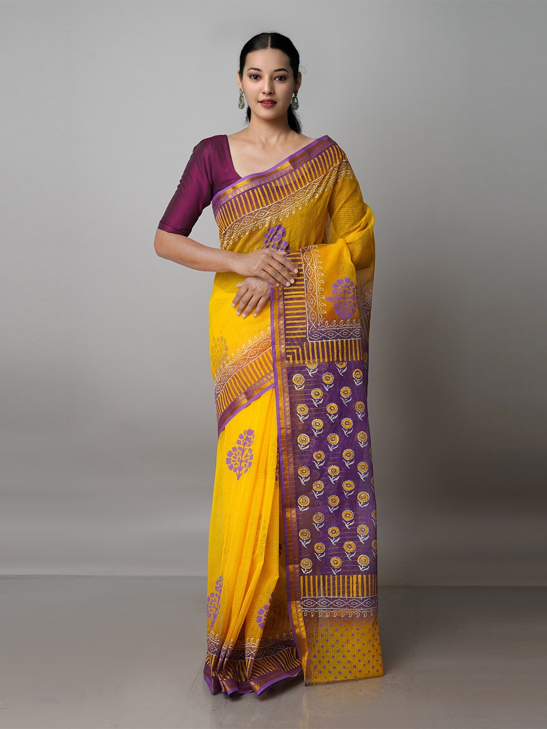 

Unnati Silks Ethnic Motifs Zari Pure Cotton Handloom Kota Saree, Yellow