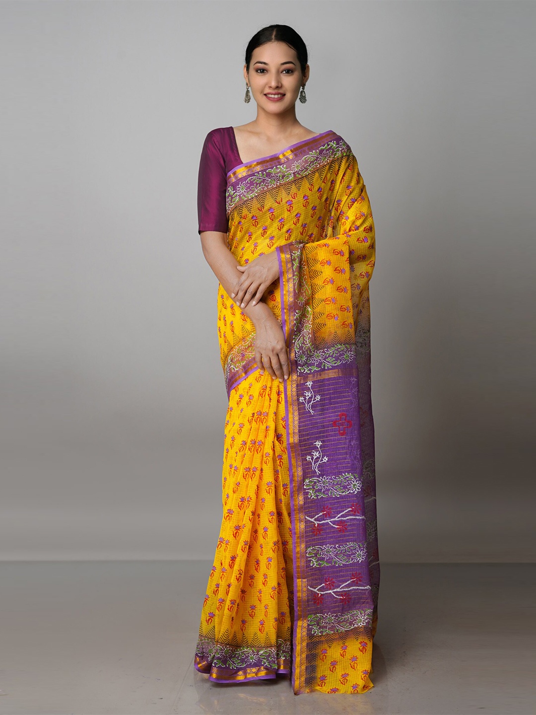 

Unnati Silks Ethnic Motifs Zari Pure Cotton Handloom Kota Saree, Mustard