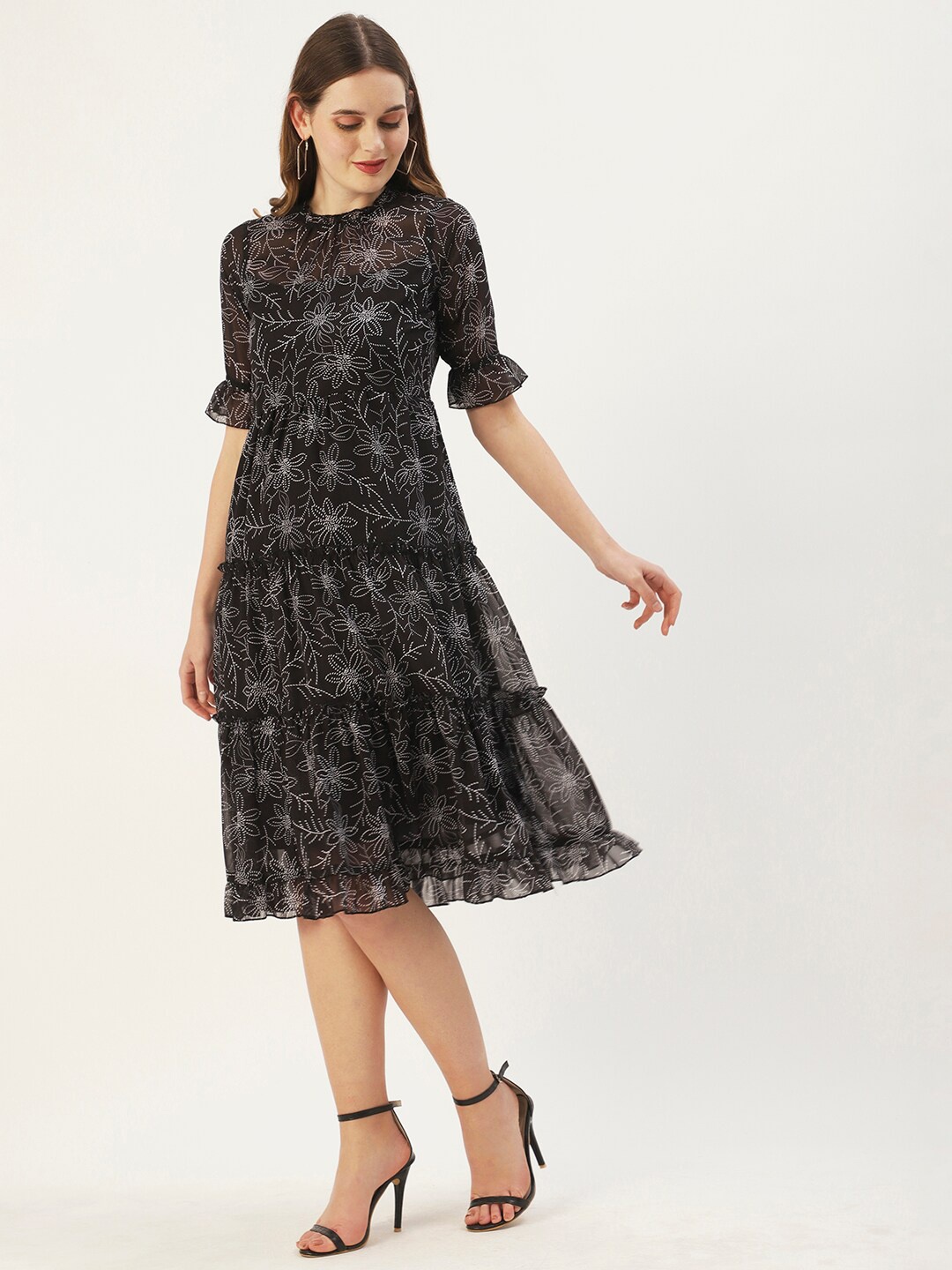 

DressBerry Black Floral Georgette Dress