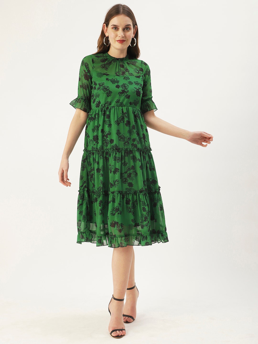 

DressBerry Green Floral Georgette A-Line Dress