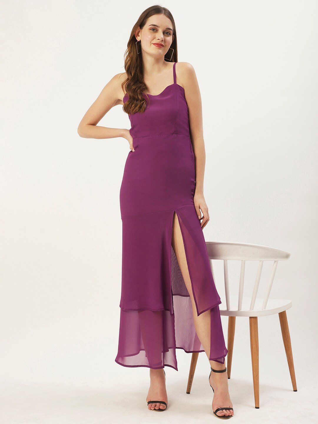 

DressBerry Layered Shoulder Strap Sheath Maxi Dress, Magenta