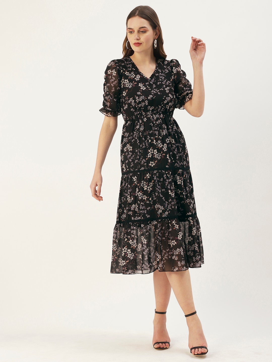 

DressBerry Black Floral Georgette Midi Dress