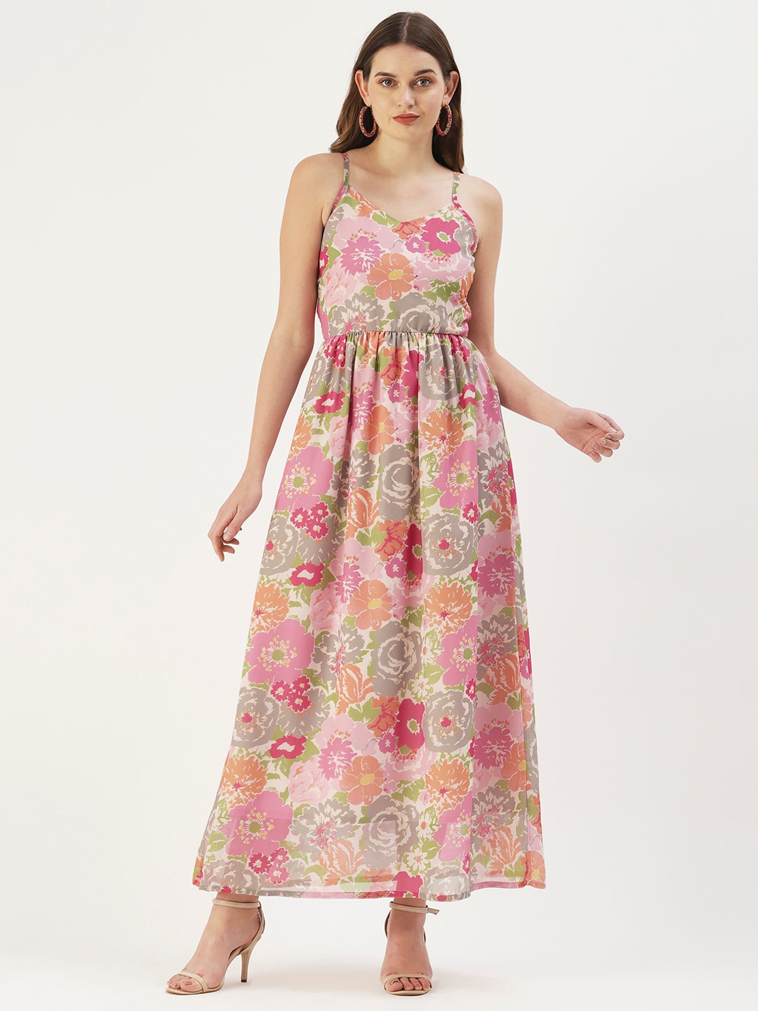 

DressBerry Floral Printed Shoulder Strap Maxi Dress, Pink