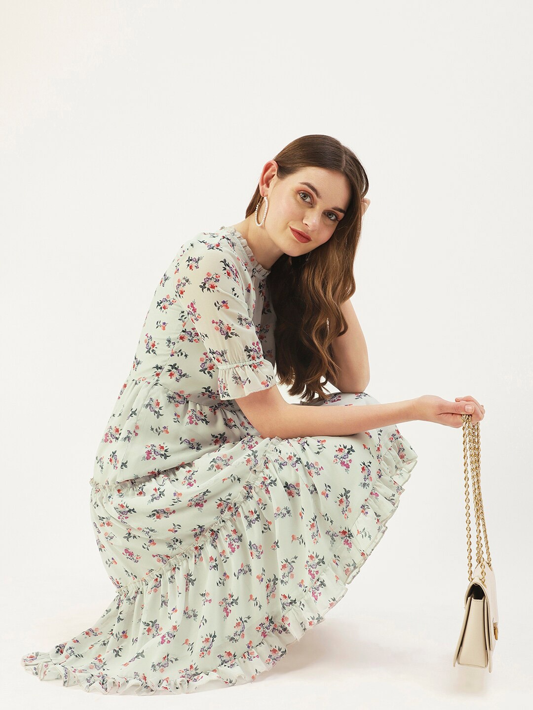DressBerry Floral Printed Georgette Dress, White