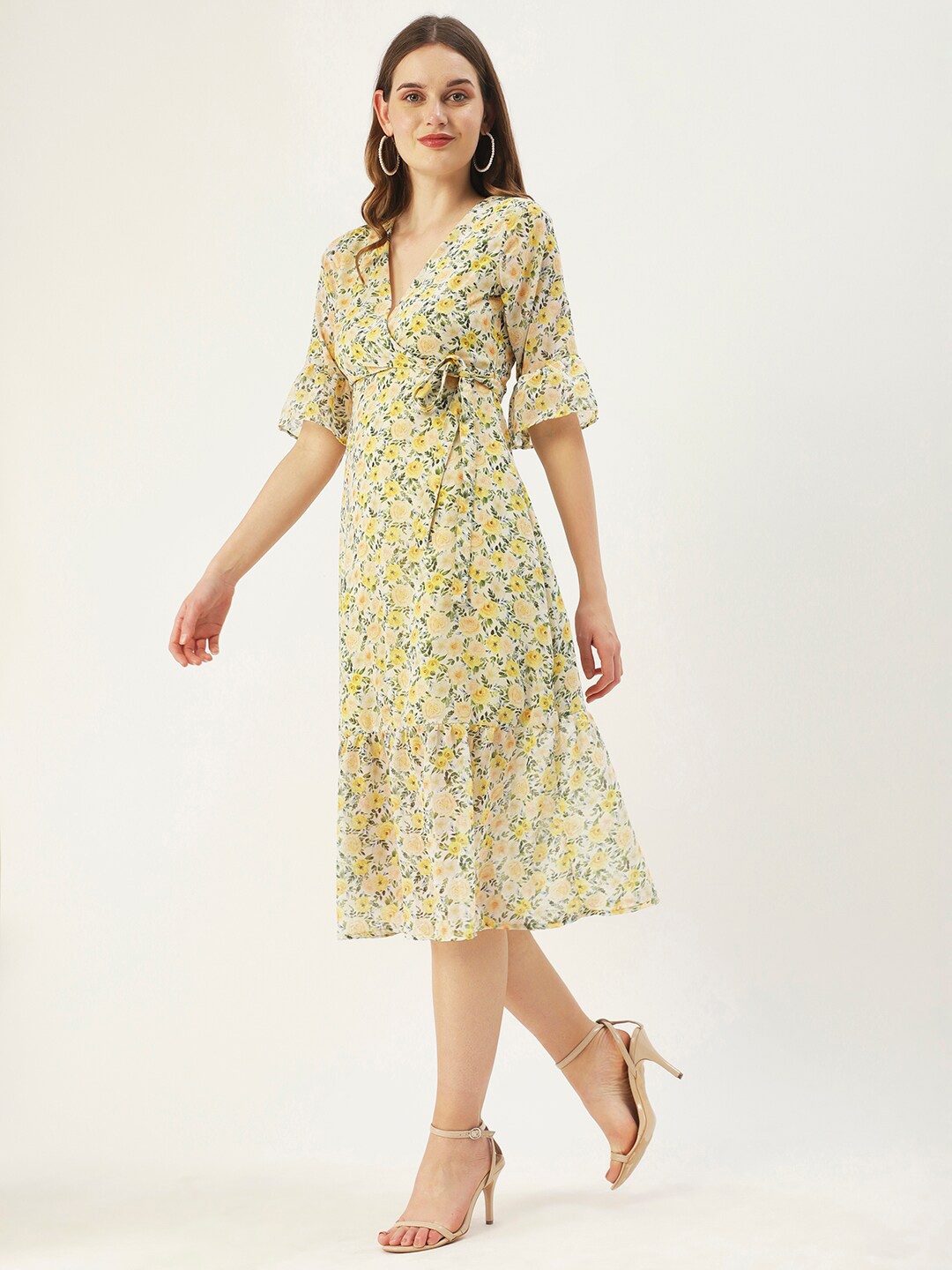 

DressBerry Floral Georgette Midi Dress, Off white