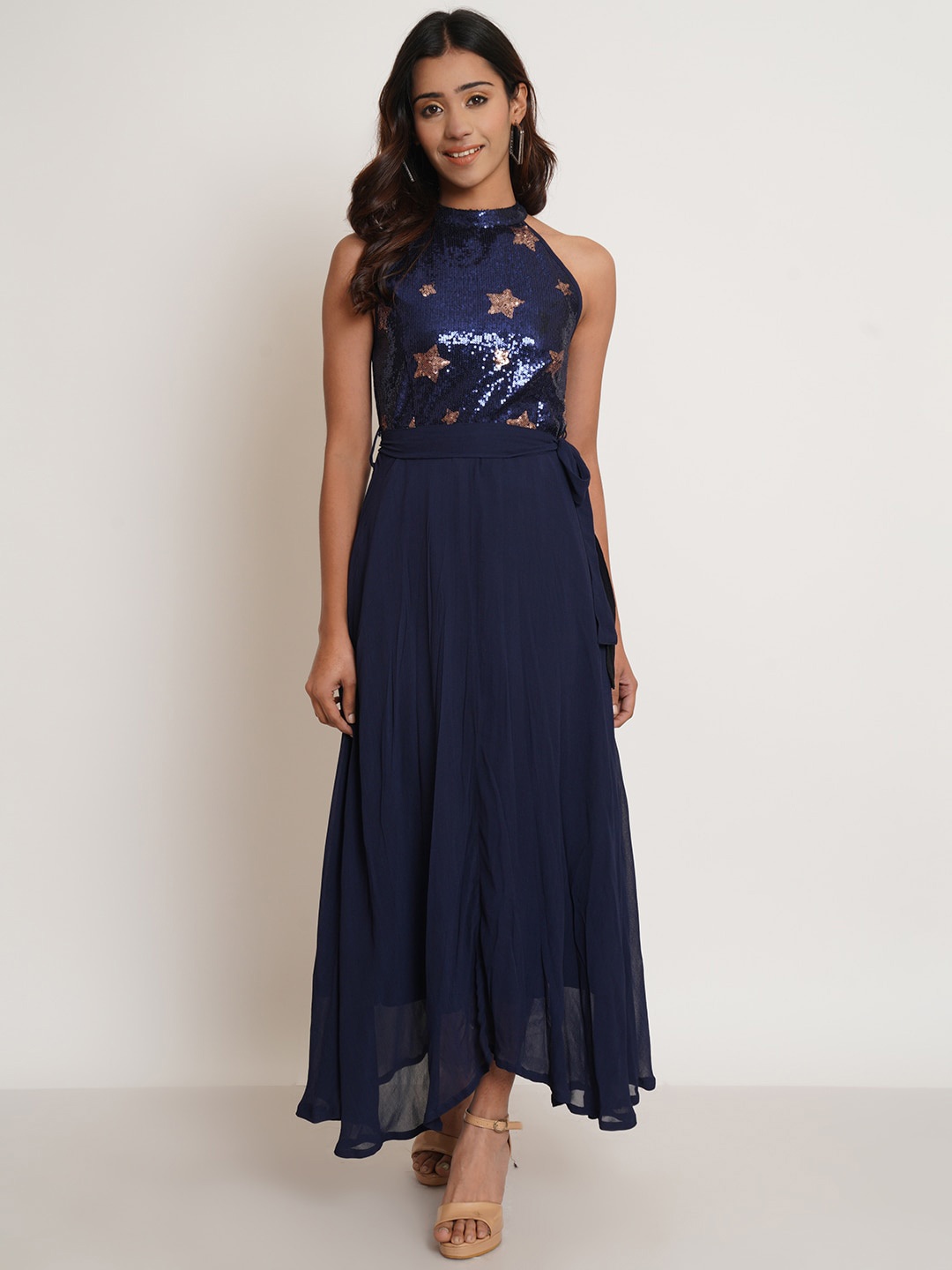 

Purple State Embellished Halter Neck Maxi Dress, Blue