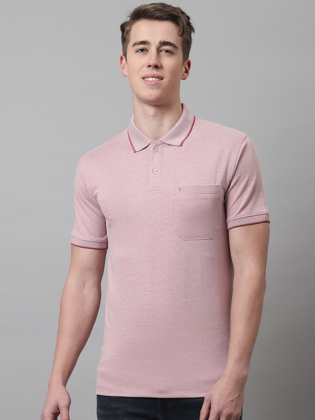 

VENITIAN Men Polo Collar Cotton T-shirt, Rose gold