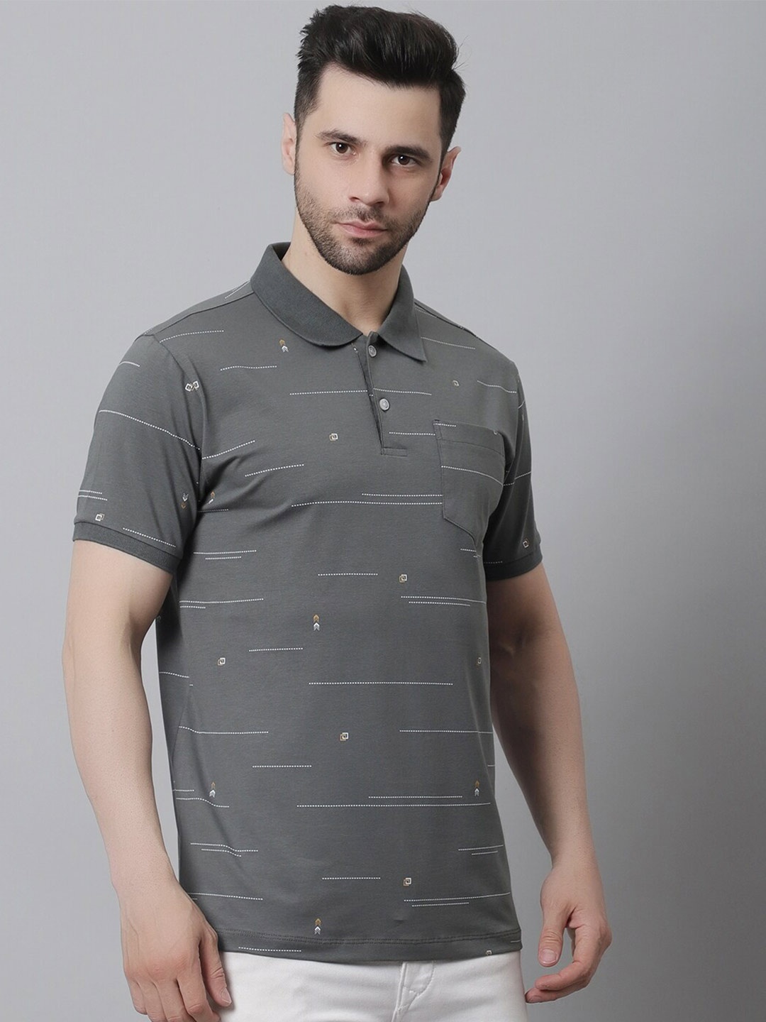 

VENITIAN Men Printed Polo Collar Slim Fit T-shirt, Charcoal