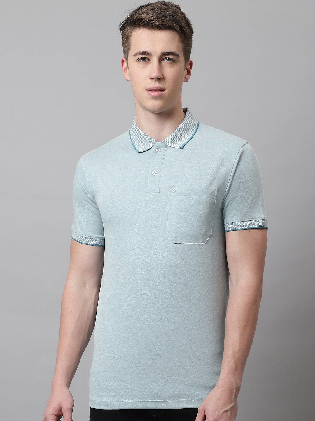 

VENITIAN Men Polo Collar Cotton T-shirt, Sea green