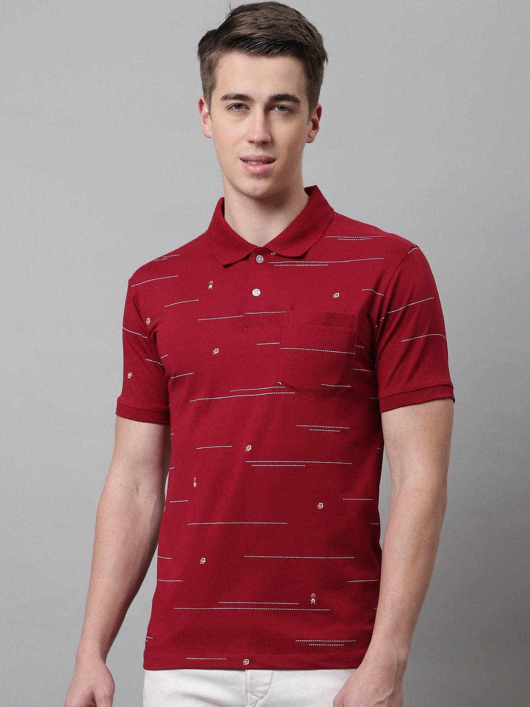 

VENITIAN Men Striped Polo Collar Slim Fit T-shirt, Maroon