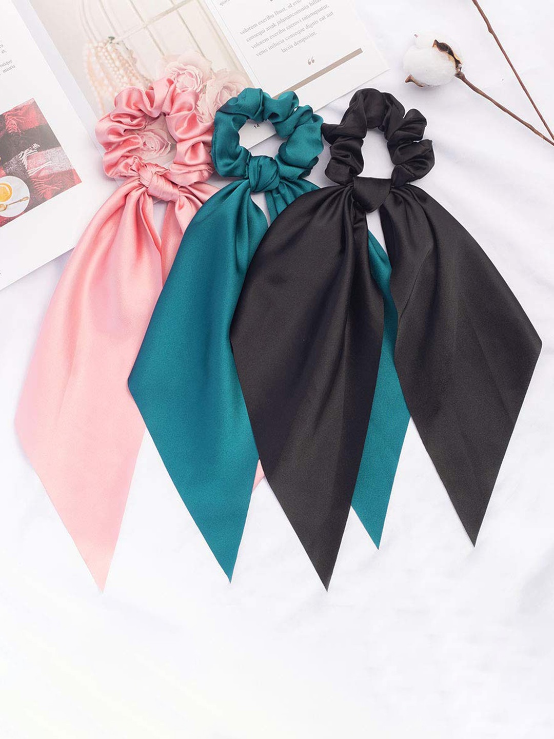

CHANDERKASH Women Set Of 8 Satin Chiffon Ponytail Holders, Peach