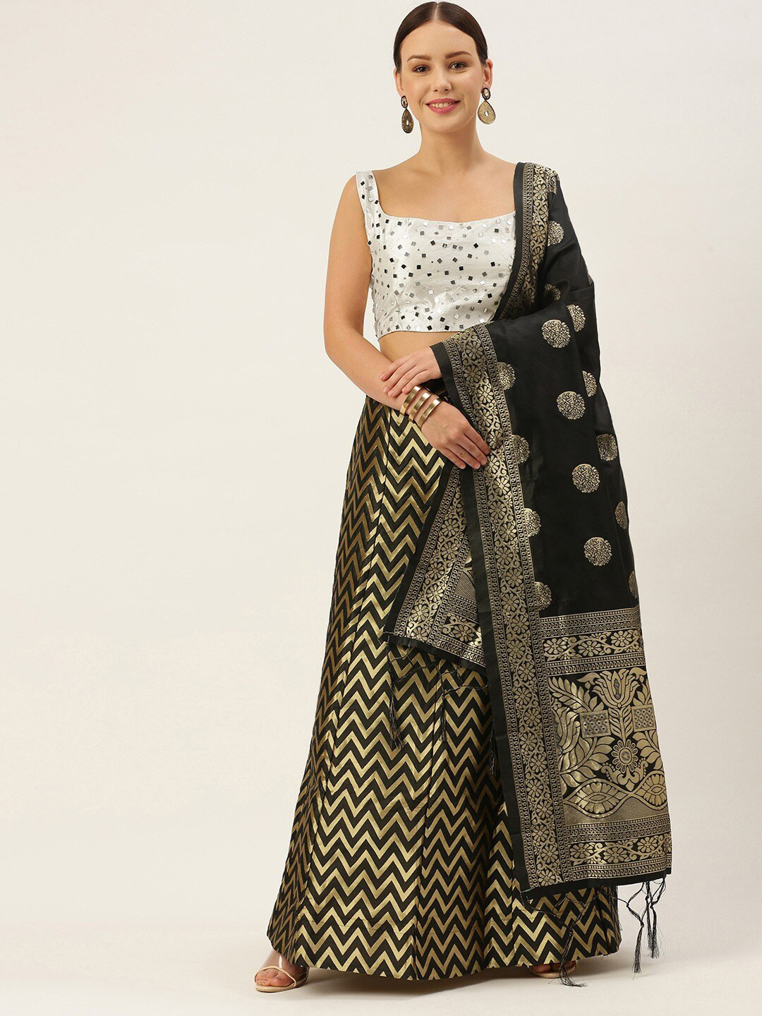 

Kaizen TEXO FAB Embellished Semi-Stitched Lehenga & Unstitched Blouse With Dupatta, Black