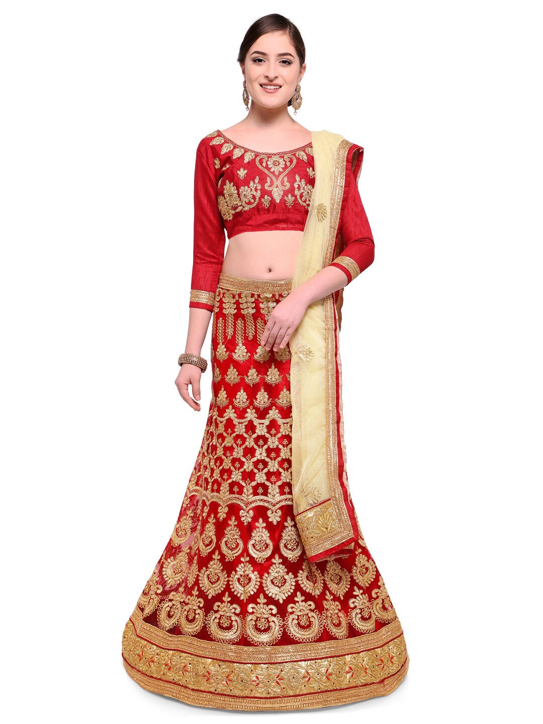 

HERE&NOW Embroidered Semi-Stitched Lehenga & Unstitched Blouse With Dupatta, Maroon