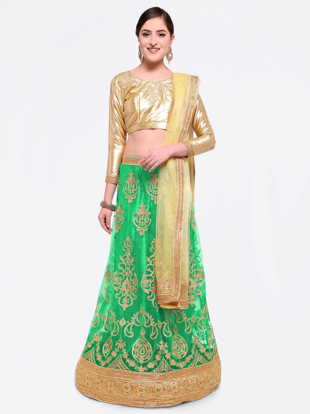 

HERE&NOW Embroidered Semi-Stitched Lehenga & Unstitched Blouse With Dupatta, Green
