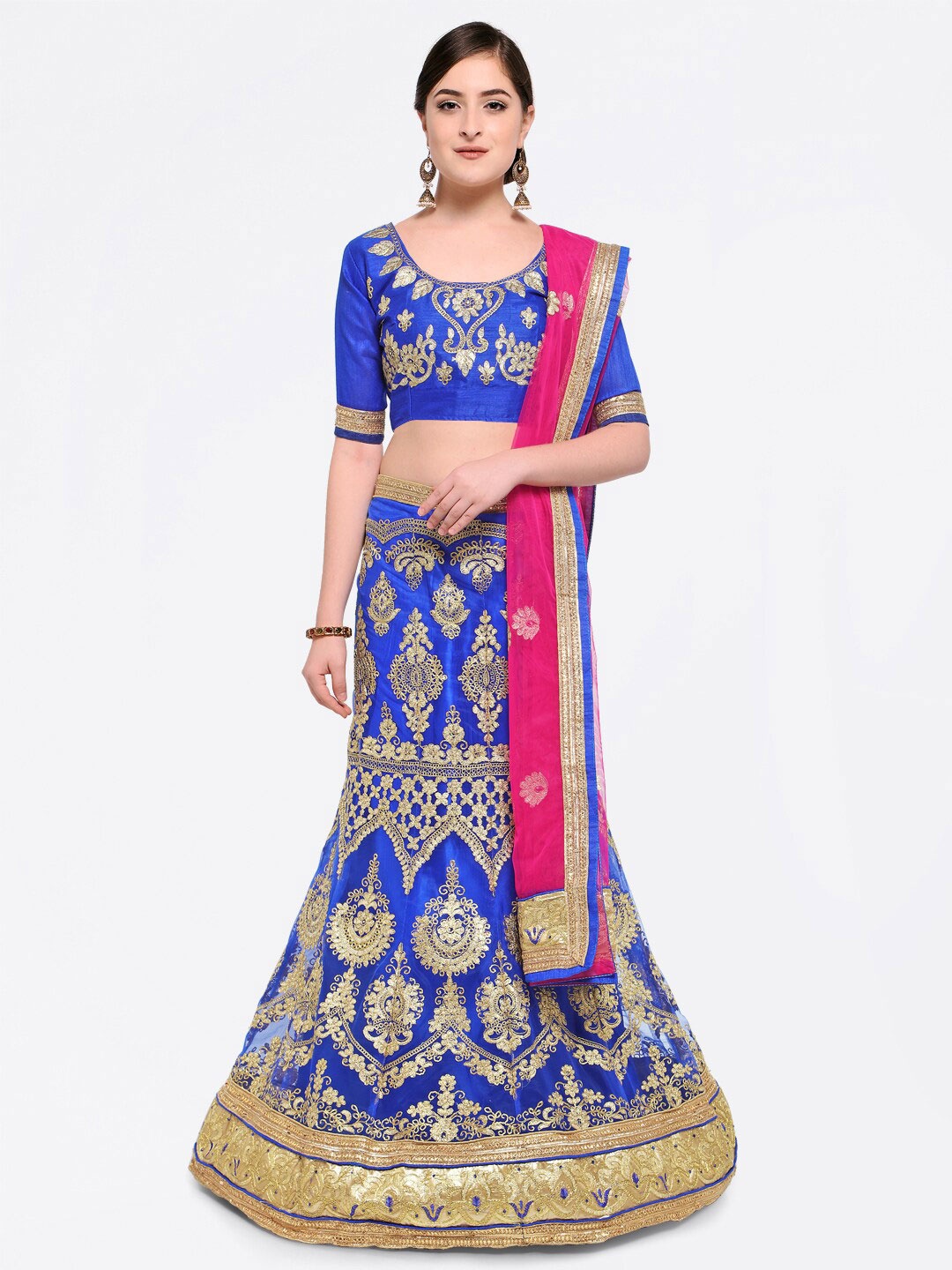 

HERE&NOW Embroidered Semi-Stitched Lehenga & Unstitched Blouse With Dupatta, Blue