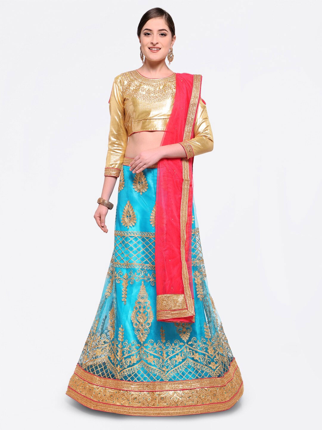 

HERE&NOW Embroidered Semi-Stitched Lehenga & Unstitched Blouse With Dupatta, Blue