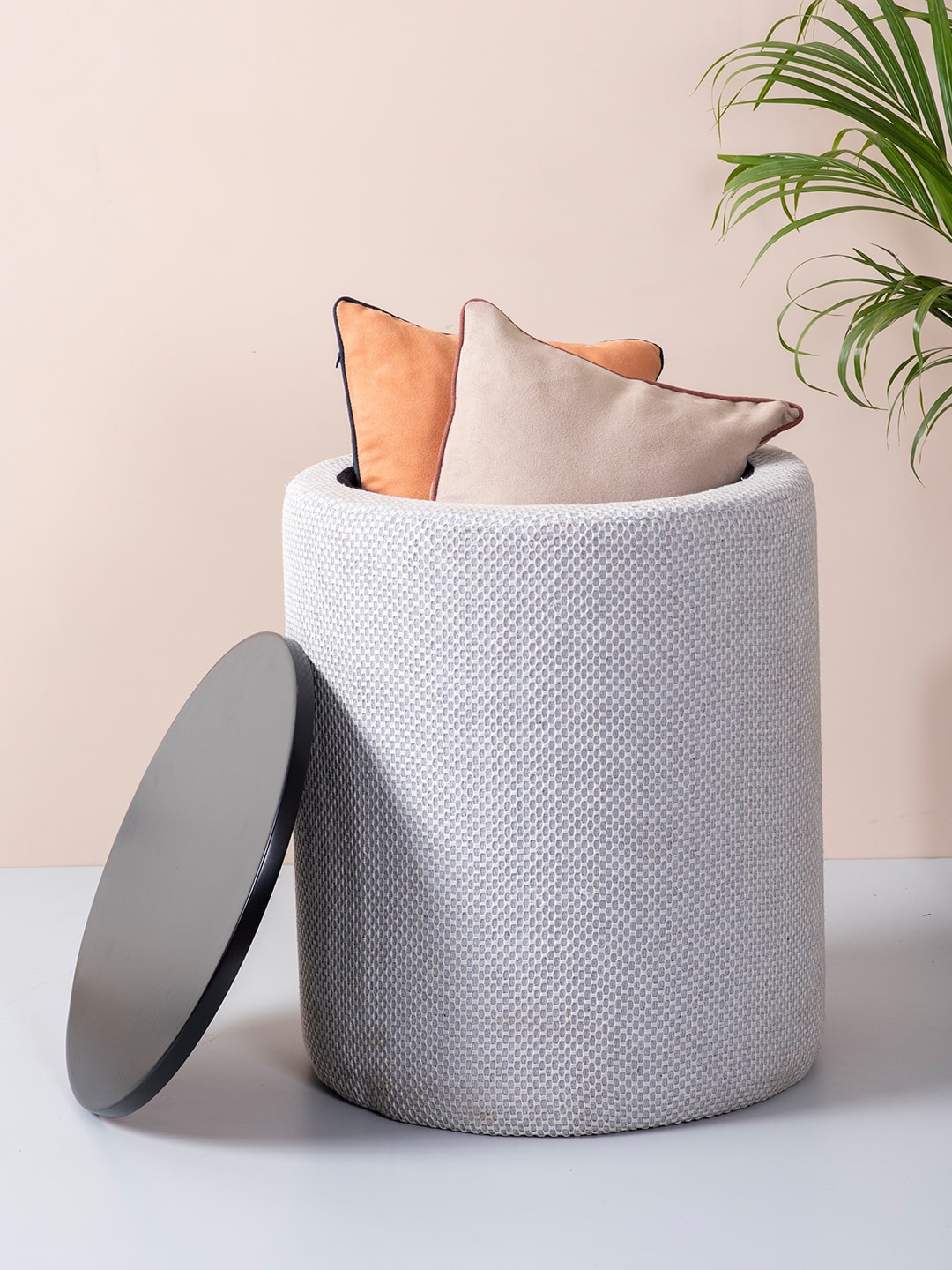 

nestroots Grey Cotton Cylindrical Ottoman