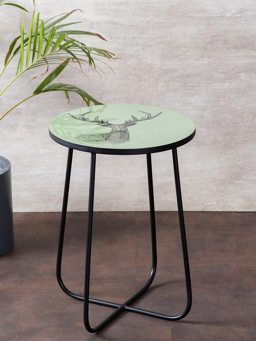 

nestroots Green Printed Iron Round Ottoman