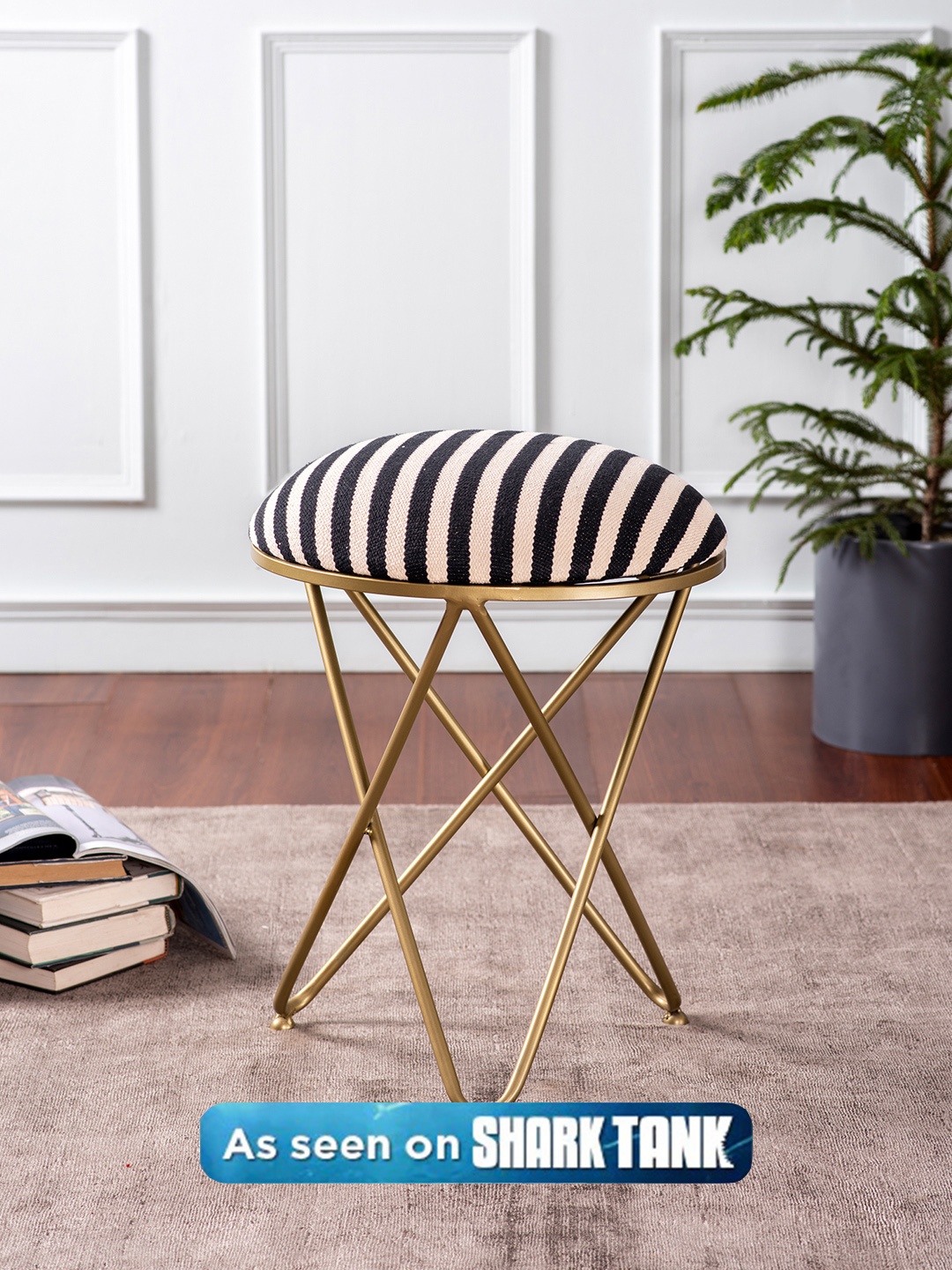 

nestroots White & Black Striped Ottomans