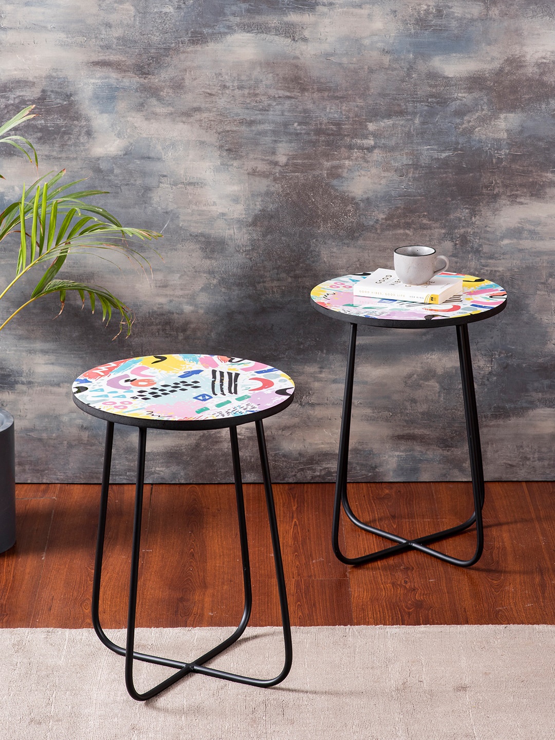 

nestroots Set Of 2 Blue & Pink Printed Ottomans