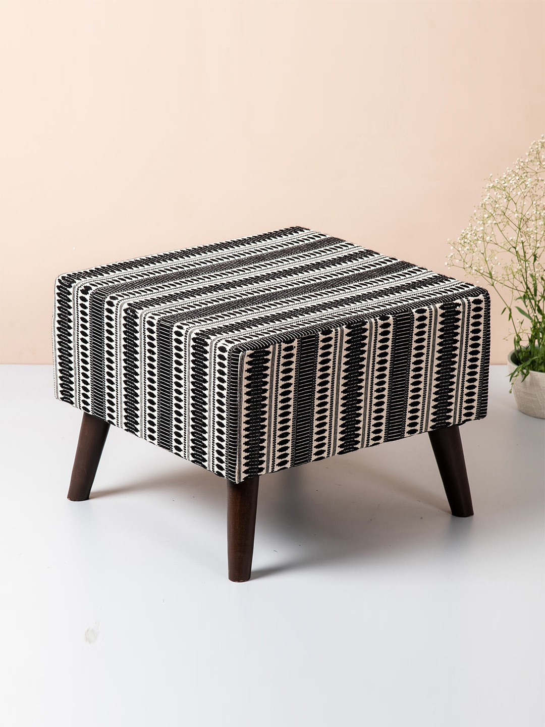 

nestroots Set Of 2 Printed Ottomans, Black
