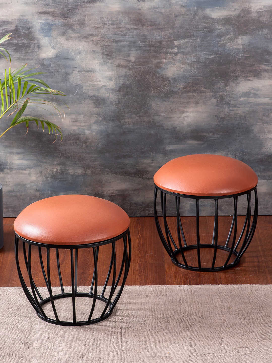 

nestroots Set Of 2 Solid Ottomans, Brown