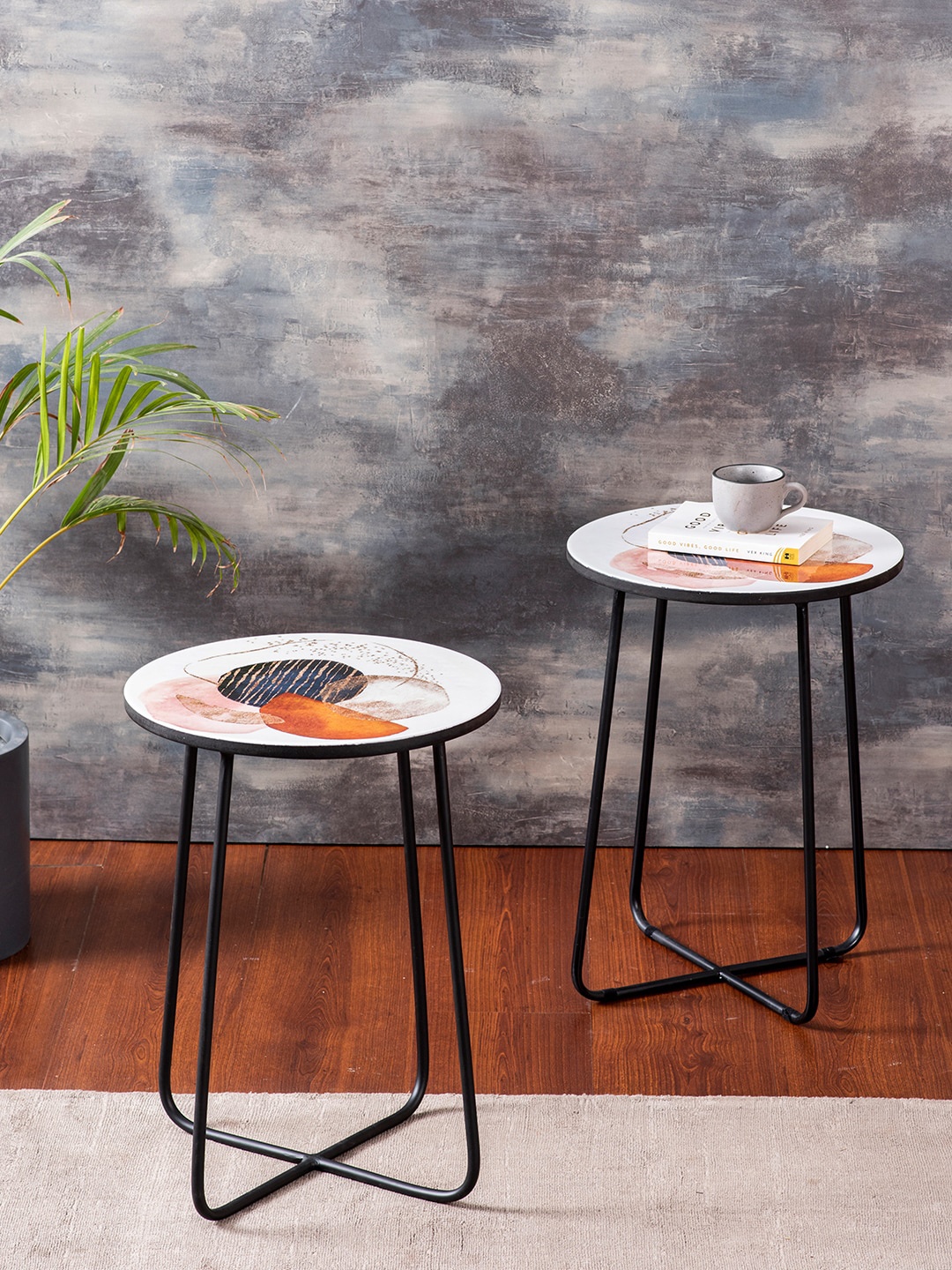 

nestroots Set Of 2 White Printed Ottomans