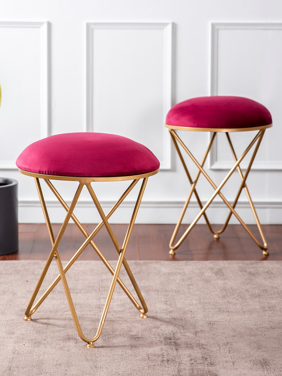 

nestroots Maroon Set Of 2 Cross Design Legs Ottomans