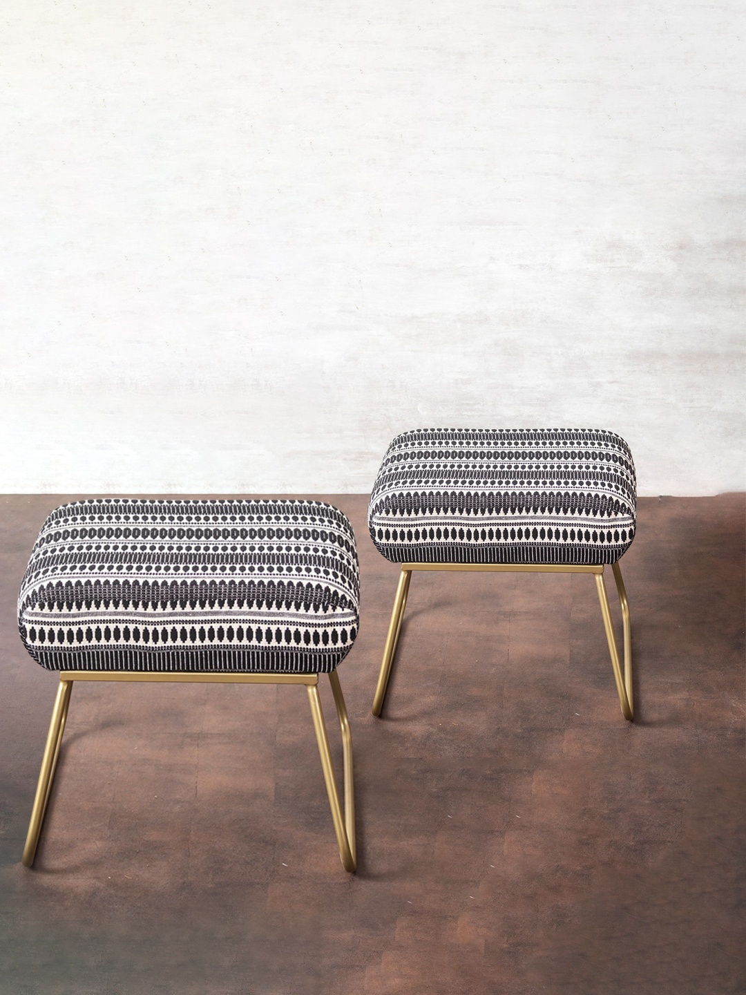 

nestroots White & Black Set Of 2 Self Design Cotton Ottomans