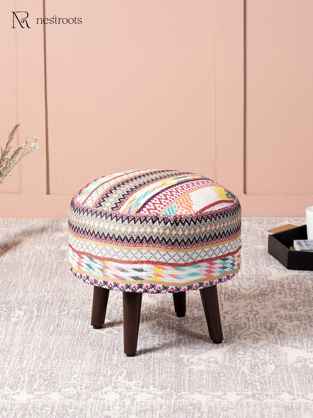 

nestroots White & Pink Wooden Sitting Ottomans Stool