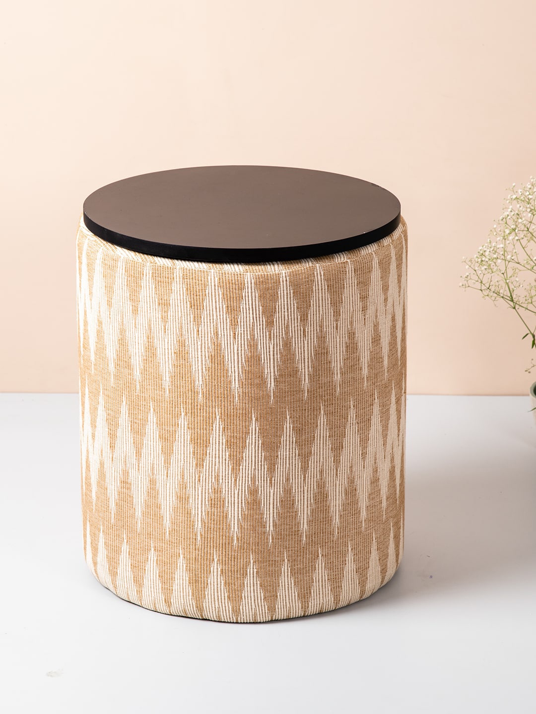 

nestroots Beige & Off White Jacquard Woven Design Cylindrical Ottomans
