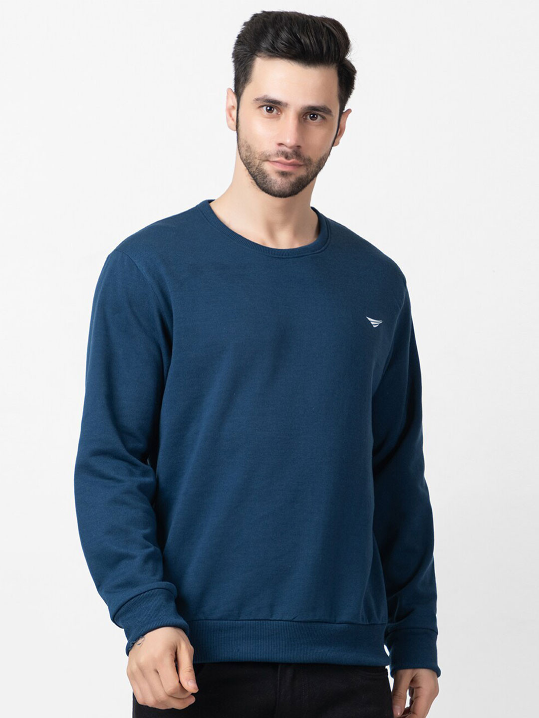 

Oakmans Men Solid Round Neck Fleece Pullover Sweatshirt, Teal